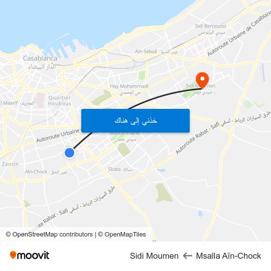 Msalla Aïn-Chock to Sidi Moumen map