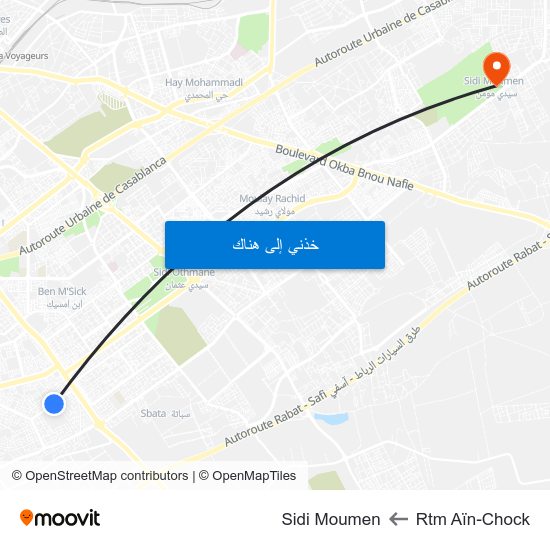 Rtm Aïn-Chock to Sidi Moumen map