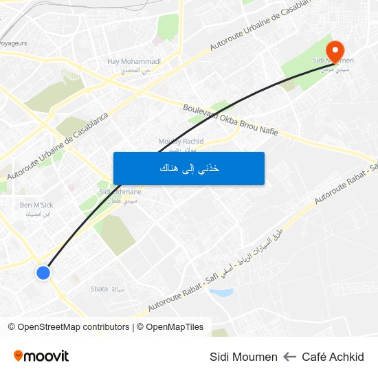 Café Achkid to Sidi Moumen map