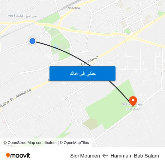 Hammam Bab Salam to Sidi Moumen map