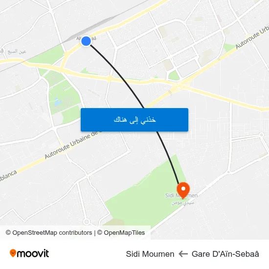 Gare D'Aïn-Sebaâ to Sidi Moumen map