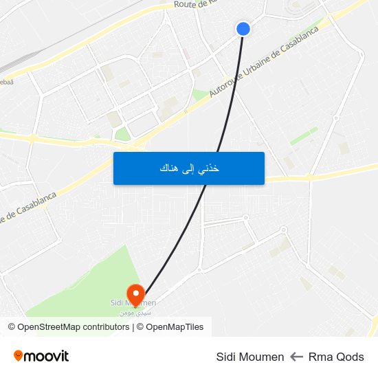 Rma Qods to Sidi Moumen map