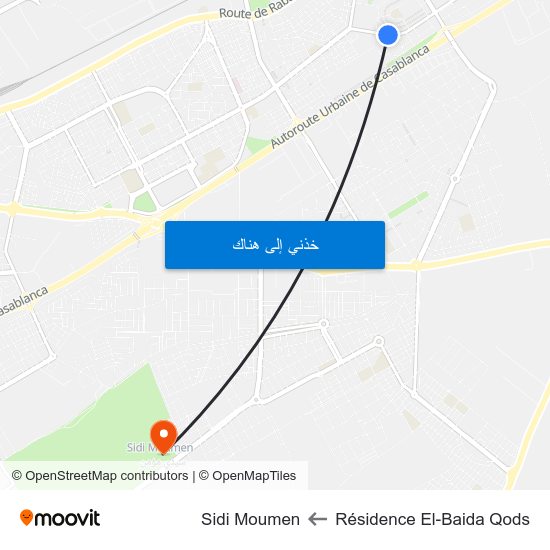 Résidence El-Baida Qods to Sidi Moumen map