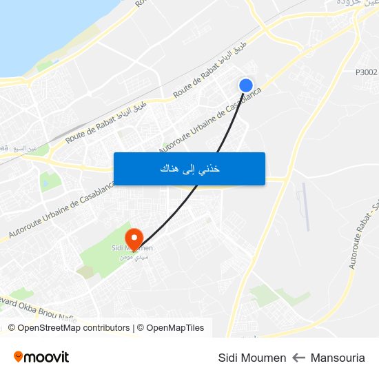 Mansouria to Sidi Moumen map