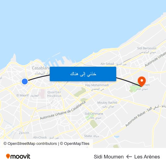 Les Arènes to Sidi Moumen map
