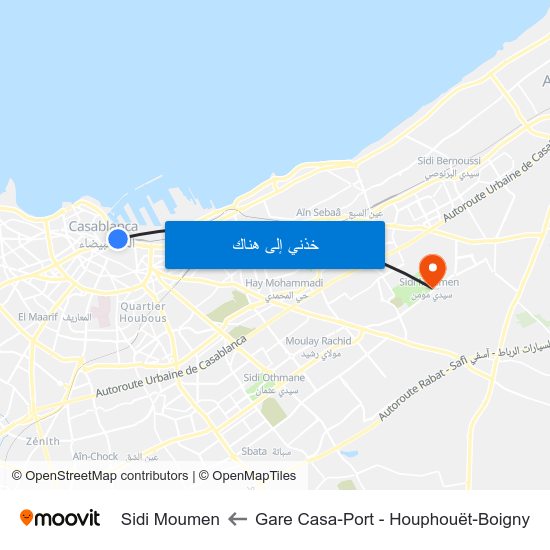 Gare Casa-Port - Houphouët-Boigny to Sidi Moumen map