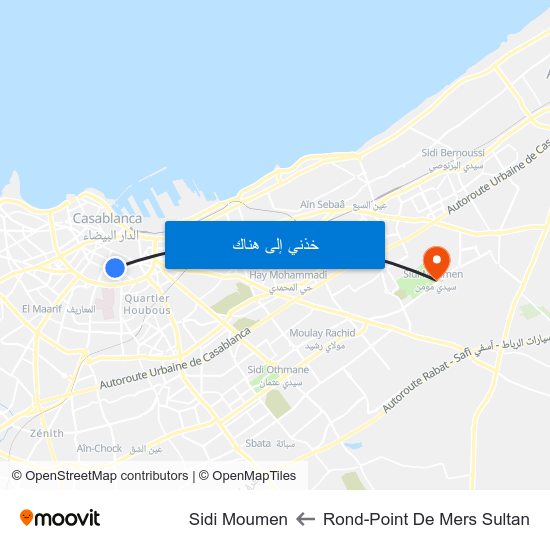 Rond-Point De Mers Sultan to Sidi Moumen map