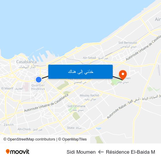 Résidence El-Baida M to Sidi Moumen map