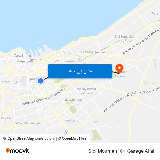 Garage Allal to Sidi Moumen map