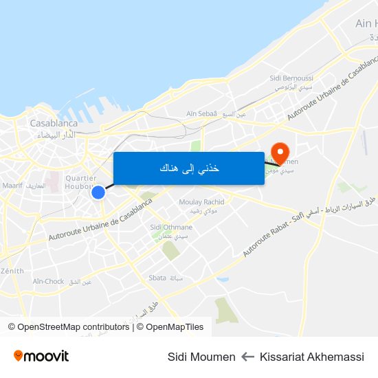 Kissariat Akhemassi to Sidi Moumen map