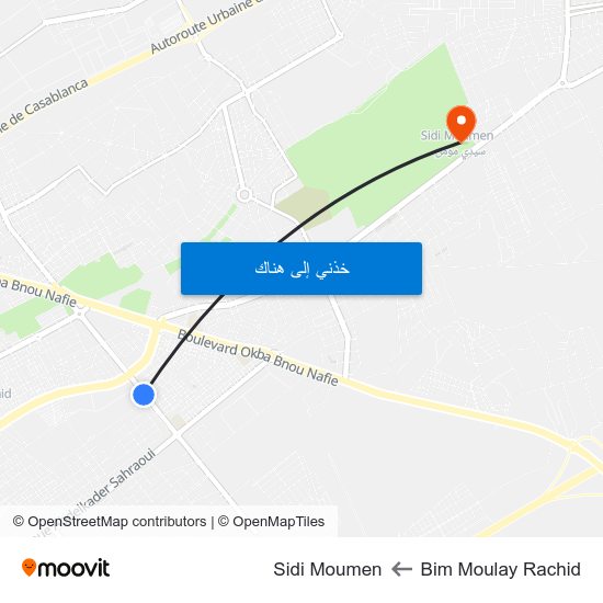 Bim Moulay Rachid to Sidi Moumen map