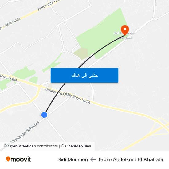 Ecole Abdelkrim El Khattabi to Sidi Moumen map