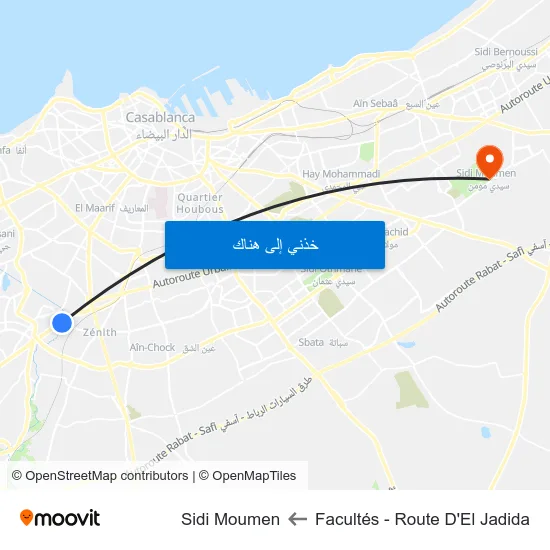 Facultés - Route D'El Jadida to Sidi Moumen map