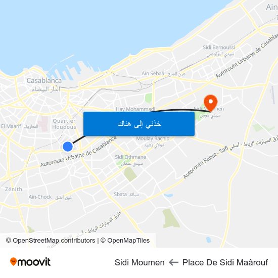 Place De Sidi Maârouf to Sidi Moumen map