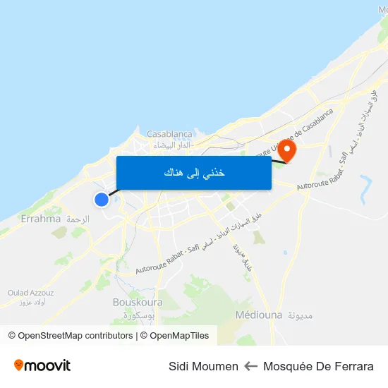 Mosquée De Ferrara to Sidi Moumen map