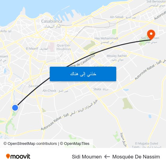 Mosquée De Nassim to Sidi Moumen map
