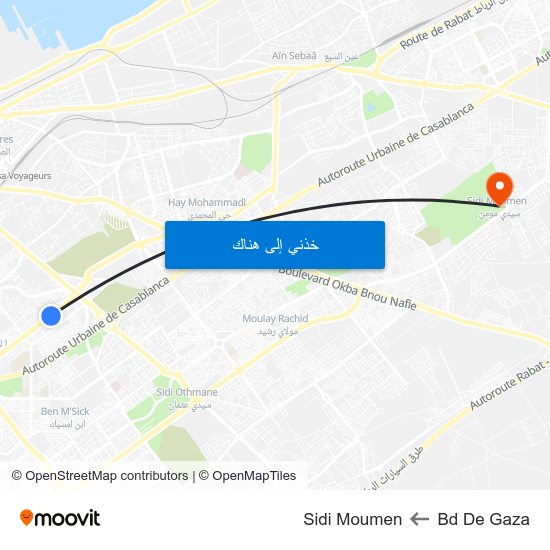 Bd De Gaza to Sidi Moumen map