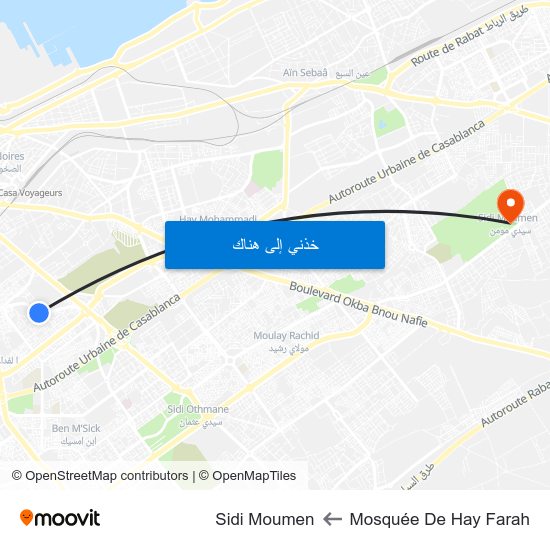 Mosquée De Hay Farah to Sidi Moumen map