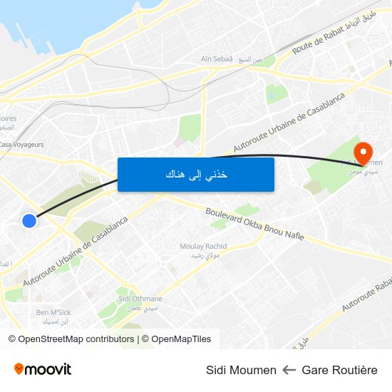 Gare Routière to Sidi Moumen map