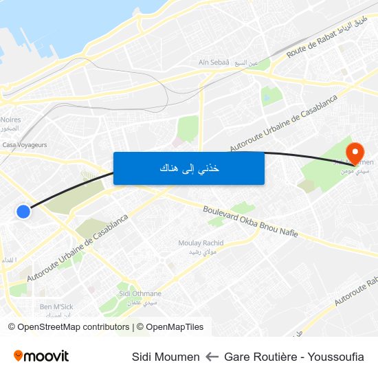 Gare Routière - Youssoufia to Sidi Moumen map