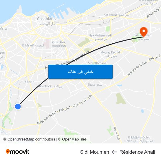 Résidence Ahali to Sidi Moumen map