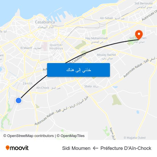 Préfecture D'Aïn-Chock to Sidi Moumen map