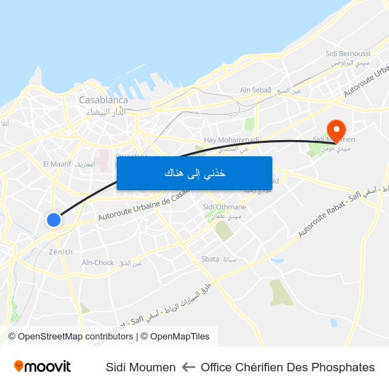 Office Chérifien Des Phosphates to Sidi Moumen map