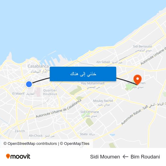 Bim Roudani to Sidi Moumen map
