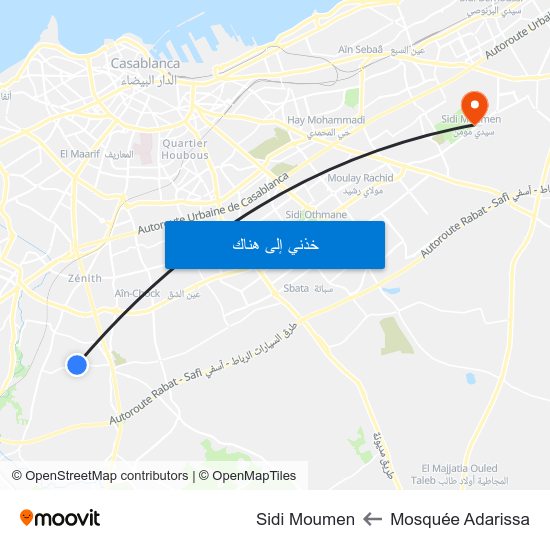 Mosquée Adarissa to Sidi Moumen map