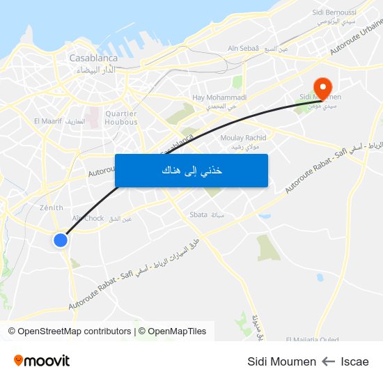 Iscae to Sidi Moumen map