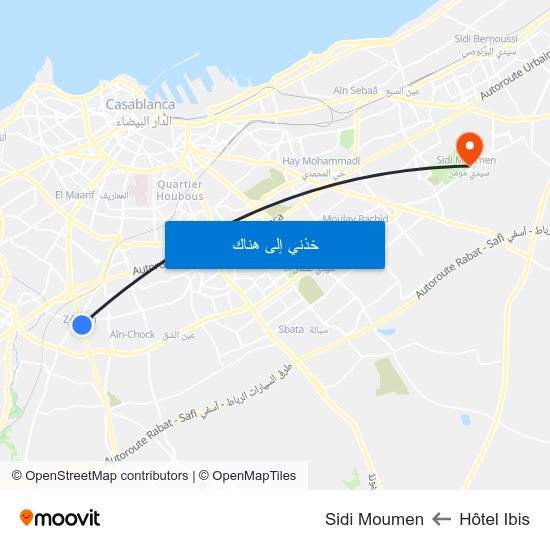 Hôtel Ibis to Sidi Moumen map