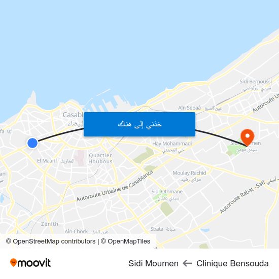 Clinique Bensouda to Sidi Moumen map