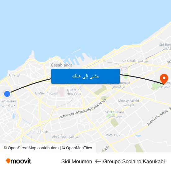 Groupe Scolaire Kaoukabi to Sidi Moumen map