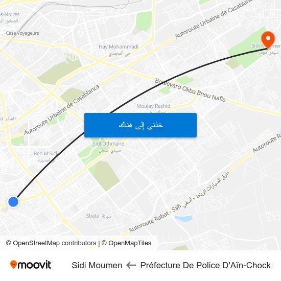 Préfecture De Police D'Aïn-Chock to Sidi Moumen map