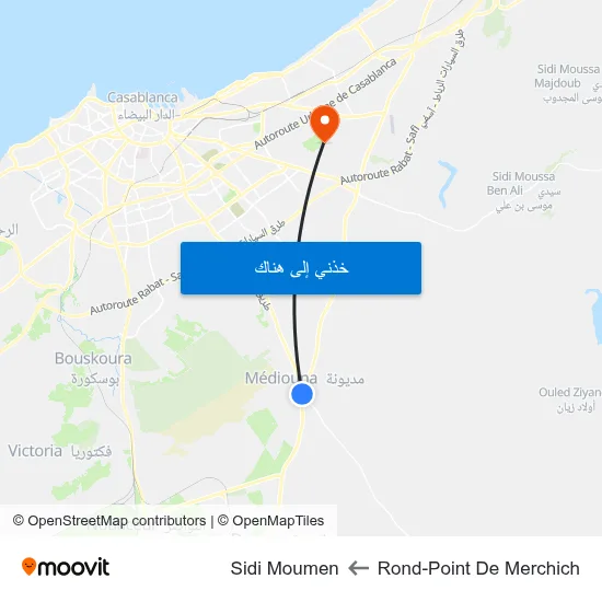 Rond-Point De Merchich to Sidi Moumen map