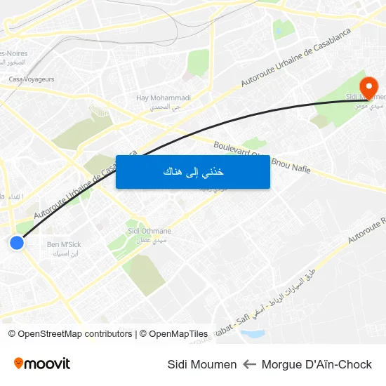 Morgue D'Aïn-Chock to Sidi Moumen map