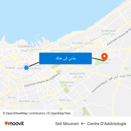 Centre D'Addictologie to Sidi Moumen map