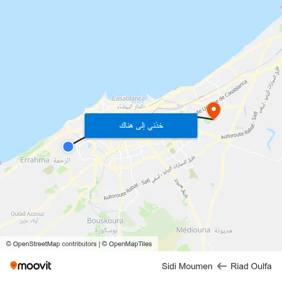 Riad Oulfa to Sidi Moumen map