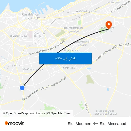 Sidi Messaoud to Sidi Moumen map