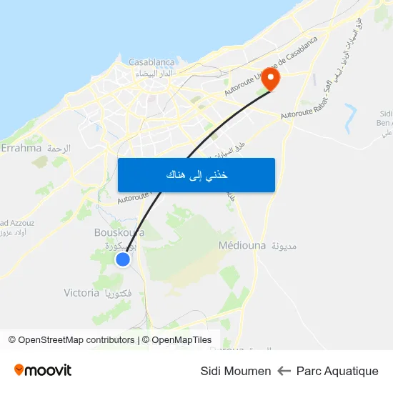 Parc Aquatique to Sidi Moumen map