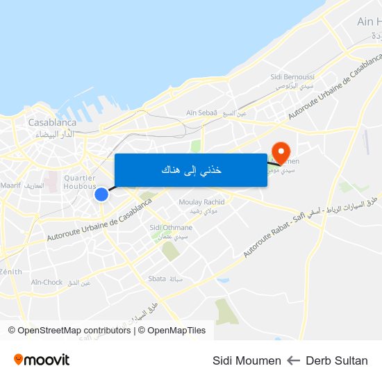 Derb Sultan to Sidi Moumen map