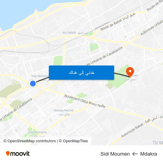 Mdakra to Sidi Moumen map