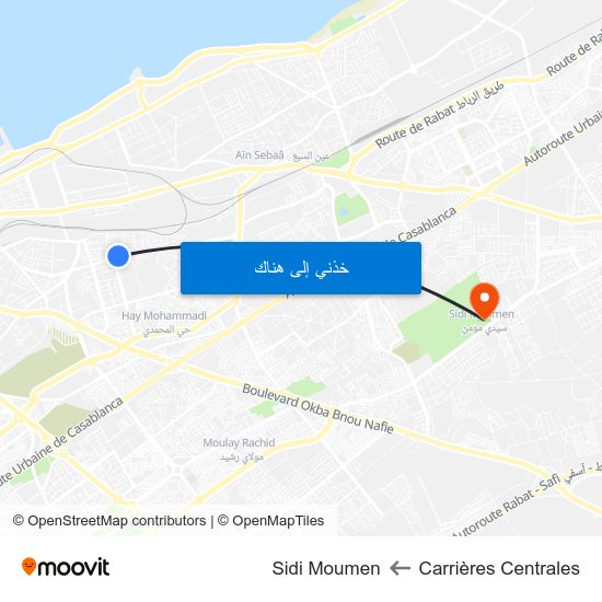 Carrières Centrales to Sidi Moumen map