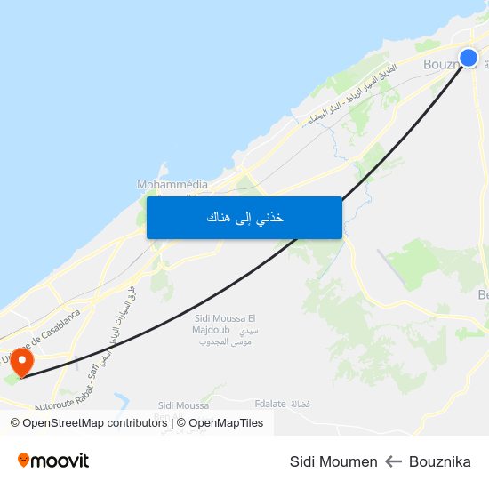 Bouznika to Sidi Moumen map