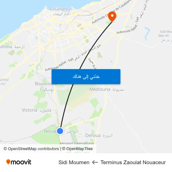 Terminus Zaouiat Nouaceur to Sidi Moumen map