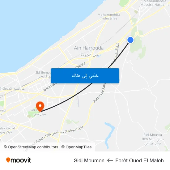 Forêt Oued El Maleh to Sidi Moumen map