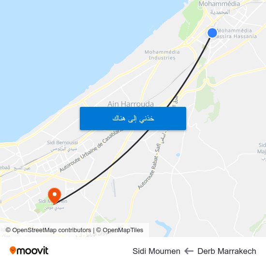 Derb Marrakech to Sidi Moumen map