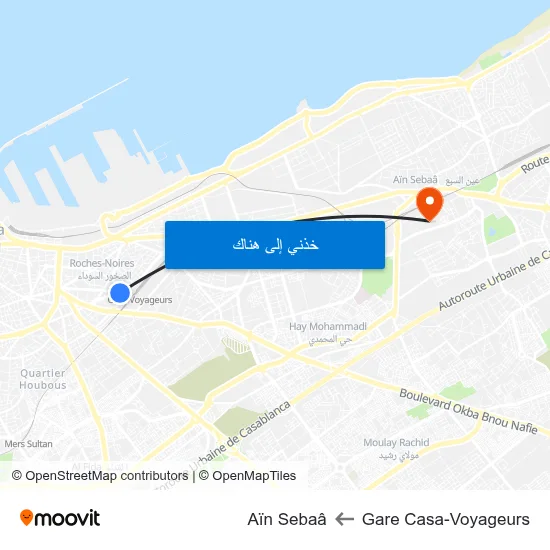 Gare Casa-Voyageurs to Aïn Sebaâ map