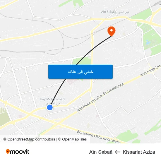 Kissariat Aziza to Aïn Sebaâ map