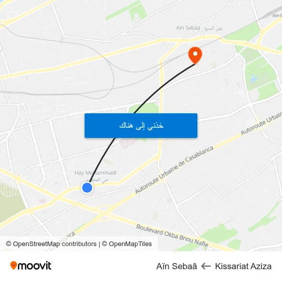Kissariat Aziza to Aïn Sebaâ map